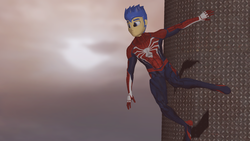 Size: 2560x1440 | Tagged: safe, artist:mr-wolfapex, flash sentry, equestria girls, g4, 3d, gmod, male, morning, smiling, solo, spider-man