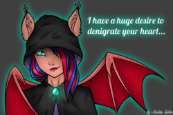 Size: 4500x3000 | Tagged: safe, artist:aselita selter, oc, oc only, oc:aselita selter, bat pony, anthro, solo, text