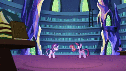 Size: 1280x720 | Tagged: safe, screencap, starlight glimmer, twilight sparkle, alicorn, pony, every little thing she does, g4, animated, book, competition, female, ladder, levitation, library, magic, scroll, sound, telekinesis, teleportation, twilight sparkle (alicorn), twilight's castle, webm