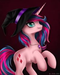 Size: 1728x2160 | Tagged: safe, artist:aselita selter, oc, oc only, oc:aselita selter, pony, unicorn, amulet, clothes, costume, halloween, halloween costume, hat, holiday, jewelry