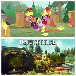 Size: 1936x1936 | Tagged: safe, edit, edited screencap, screencap, spike, twilight sparkle, alicorn, dragon, pony, g4, the point of no return, comic, crash, food, fruit, jam, meme, messy, percy james and the fruitful day, percy the small engine, screencap comic, squishy fruit food fight tournament, thomas and friends, thomas the tank engine, twilight sparkle (alicorn), winged spike, wings