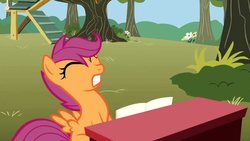 Size: 1280x720 | Tagged: safe, screencap, scootaloo, pegasus, pony, g4, season 1, the show stoppers, clubhouse, crusaders clubhouse, eyes closed, female, filly, musical instrument, piano