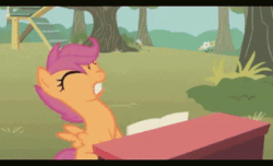 Size: 396x240 | Tagged: safe, screencap, scootaloo, pegasus, pony, g4, the show stoppers, animated, clubhouse, crusaders clubhouse, eyes closed, female, filly, gif, majestic as fuck, musical instrument, piano, picture for breezies