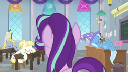 Size: 1280x720 | Tagged: safe, screencap, starlight glimmer, summer breeze, trixie, pony, a horse shoe-in, g4