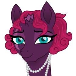 Size: 3000x3000 | Tagged: safe, artist:cloudy glow, fizzlepop berrytwist, tempest shadow, pony, g4, alternate hairstyle, broken horn, female, high res, horn, jewelry, mare, necklace, pearl necklace, simple background, smiling, solo, transparent background