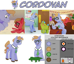 Size: 1280x1111 | Tagged: safe, artist:clorin spats, oc, oc:charity, oc:cordovan, oc:pun, alligator, cockatrice, pony, ask pun, ask, colt, female, filly, glasses, male, necktie, reference sheet, stallion, two cutie marks