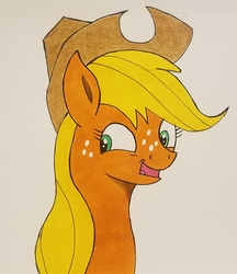 Size: 1689x1957 | Tagged: safe, artist:polar_storm, applejack, earth pony, pony, g4, colored, female, green eyes, solo, traditional art