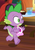 Size: 284x401 | Tagged: safe, screencap, spike, dragon, g4, my little pony: friendship is magic, the point of no return, apron, clothes, cropped, male, naked apron, running, toes, tray, underfoot, water, winged spike, wings