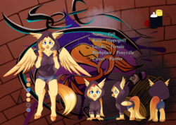 Size: 2866x2024 | Tagged: safe, artist:circle edward, oc, oc:gill, hippogriff, clothes, daisy dukes, high res, jeans, pants, reference sheet, short jeans, shorts, spray can, spray paint, the daughter of zarz, zarz