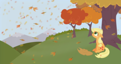 Size: 4096x2160 | Tagged: safe, artist:mazli, applejack, earth pony, pony, g4, autumn, female, hat, leaves, smiling, solo, vector