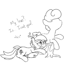 Size: 3000x3000 | Tagged: safe, artist:besttubahorse, roseluck, g4, bottle, drunk, drunk bubbles, hedge, hedge pony, high res, monochrome, sketch, text, topiary
