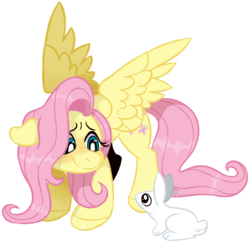 Size: 1038x1010 | Tagged: safe, artist:incubugs, fluttershy, pegasus, pony, rabbit, g4, animal, blushing, looking at each other, simple background, smiling, transparent background