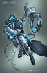 Size: 698x1080 | Tagged: safe, artist:jesonite, oc, oc only, oc:gear works, cyborg, anthro, fanfic:iron hearts, anthro oc, armor, augmentation, augmented, augmented tail, commission, crossover, dark mechanicus, fanfic art, mask, robes, robotic arm, servo arm, simple background, techpriest, warhammer (game), warhammer 40k