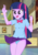 Size: 2000x2825 | Tagged: safe, artist:philelmago, artist:princess twilight sparkle, twilight sparkle, equestria girls, g4, my little pony equestria girls: rainbow rocks, blue underwear, breasts, clothes, female, high res, legs together, panties, peace sign, show accurate, skirt, skirt flip, solo, striped underwear, thighs, underwear, upskirt