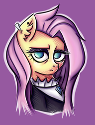 Size: 2284x2993 | Tagged: safe, artist:coco-drillo, fluttershy, pegasus, pony, fake it 'til you make it, g4, annoyed, bored, bust, edgy, female, fluttergoth, goth, high res, portrait, solo, unimpressed