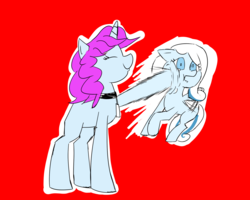 Size: 2000x1600 | Tagged: safe, artist:rigamortis_man, oc, oc only, oc:blooming corals, oc:snowdrop, pegasus, pony, unicorn, blind, duo, punch, snowabuse