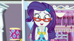 Size: 1920x1080 | Tagged: safe, screencap, fluttershy, rarity, costume conundrum, equestria girls, equestria girls series, g4, spoiler:choose your own ending (season 2), spoiler:eqg series (season 2), animated, costume conundrum: rarity, darling, darling jar, female, geode of shielding, glasses, jar, magical geodes, rarity's bedroom, rarity's glasses, sound, swear jar, webm