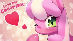 Size: 1280x720 | Tagged: safe, artist:aruurara, cheerilee, earth pony, pony, g4, cheeribetes, cute, female, heart, looking at you, mare, one eye closed, wink