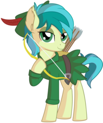 Size: 1442x1724 | Tagged: safe, artist:cyanlightning, sandbar, earth pony, pony, g4, .svg available, arrow, bow (weapon), bow and arrow, bycocket, clothes, ear fluff, hat, holding, male, robin hood, simple background, solo, svg, teenager, transparent background, vector, weapon