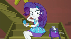 Size: 720x399 | Tagged: safe, screencap, rarity, costume conundrum, equestria girls, g4, my little pony equestria girls: choose your own ending, clothes, discovery family logo, female, geode of shielding, legs, magical geodes, pencil skirt, rarity peplum dress, skirt, sunset's apartment