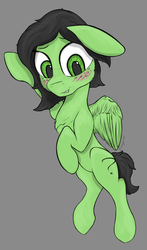 Size: 1060x1804 | Tagged: safe, alternate version, artist:enragement filly, oc, oc:filly anon, pegasus, pony, female, filly, lip bite, looking at you, lying down, one ear down