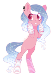 Size: 846x1200 | Tagged: safe, artist:shady-bush, oc, oc only, oc:maria, earth pony, pony, bipedal, clothes, ear piercing, piercing, simple background, socks, solo, striped socks, transparent background, white outline