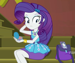 Size: 1254x1052 | Tagged: safe, screencap, rarity, costume conundrum, equestria girls, g4, my little pony equestria girls: choose your own ending, bracelet, cellphone, clothes, compact mirror, cropped, geode of shielding, handbag, jewelry, legs, magical geodes, pencil skirt, phone, rarity peplum dress, skirt, smartphone, sunset's apartment