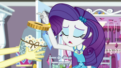 Size: 2048x1152 | Tagged: safe, screencap, fluttershy, rarity, costume conundrum, equestria girls, equestria girls series, g4, spoiler:choose your own ending (season 2), spoiler:eqg series (season 2), costume conundrum: rarity, darling jar, female, geode of shielding, magical geodes, swear jar