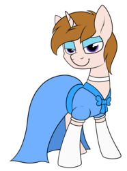 Size: 1765x2369 | Tagged: safe, artist:moonatik, oc, oc only, oc:white shield, pony, unicorn, bow, choker, clothes, commission, crossdressing, dress, evening gloves, eyeshadow, gloves, long gloves, makeup, male, simple background, solo, stallion, transparent background