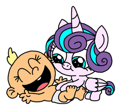 Size: 1100x1000 | Tagged: safe, artist:blackrhinoranger, princess flurry heart, g4, baby, crossover, cuddly, cute, daaaaaaaaaaaw, eyes closed, flurrybetes, infant, laughing, lily loud, the loud house, tickling, weapons-grade cute