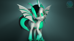 Size: 3840x2160 | Tagged: safe, artist:technickarts, oc, oc only, oc:archie cloud, alicorn, dracony, hybrid, pony, 3d, alicorn oc, claws, cute, dracony alicorn, gradient hooves, high res, horns, male, mirror, slit pupils, smiling, solo, source filmmaker, spikes, stallion, watermark, weapons-grade cute