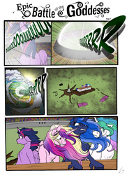 Size: 2550x3506 | Tagged: safe, artist:lupiarts, artist:snoopystallion, princess cadance, princess celestia, princess flurry heart, princess luna, shining armor, twilight sparkle, alicorn, pony, comic:epic battle of the goddesses, g4, burping contest, clapping ponies, collaboration, comic, competition, expressions, floppy ears, funny, high res, majestic as fuck, royal sisters, twilight sparkle (alicorn)