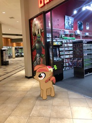 Size: 3024x4032 | Tagged: safe, gameloft, photographer:undeadponysoldier, button mash, earth pony, pony, g4, arcade game, arcade machine, augmented reality, colt, irl, leonardo, liquid button, male, mall, photo, ponies in real life, solo, teenage mutant ninja turtles, that pony sure does love computer games