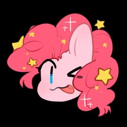 Size: 800x800 | Tagged: safe, artist:snowillusory, pinkie pie, earth pony, pony, g4, black background, bust, chibi, ethereal mane, female, mare, simple background, starry mane