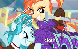Size: 800x505 | Tagged: safe, edit, edited screencap, screencap, lighthoof, shimmy shake, earth pony, pony, 2 4 6 greaaat, g4, cheerleader, clothes, duo, engrish, excited, female, mare, meme, misspelling, text