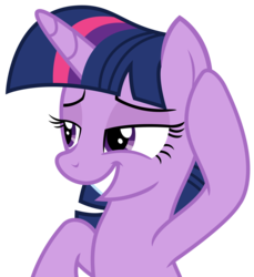 Size: 1763x1922 | Tagged: safe, artist:sketchmcreations, twilight sparkle, alicorn, pony, a trivial pursuit, g4, cute, female, hoof on head, lidded eyes, mare, simple background, smiling, smirk, solo, transparent background, twiabetes, twilight sparkle (alicorn), vector