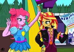 Size: 12300x8600 | Tagged: safe, artist:radiancebreaker, pinkie pie, sunset shimmer, equestria girls, equestria girls specials, g4, my little pony equestria girls: better together, my little pony equestria girls: sunset's backstage pass, absurd resolution, clothes, dress