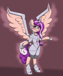 Size: 2304x2812 | Tagged: safe, artist:luxsimx, oc, oc only, oc:sunbeam eclipse, alicorn, semi-anthro, arm hooves, armor, commission, high res, simple background, solo