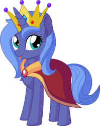 Size: 5730x7197 | Tagged: safe, artist:cyanlightning, princess luna, alicorn, pony, g4, .svg available, absurd resolution, cape, clothes, crown, cute, ear fluff, female, folded wings, food, jewelry, looking at you, lunabetes, mare, regalia, s1 luna, simple background, solo, tongue out, transparent background, vector, wings
