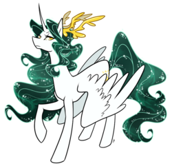 Size: 810x780 | Tagged: safe, artist:egophiliac, oc, oc only, oc:aletheia invictus, alicorn, kirin, pony, kirindos, alicorn oc, alternate universe, antlers, ethereal mane, female, mare, parent:oc:arlon invictus, parent:princess celestia, parents:canon x oc, simple background, solo