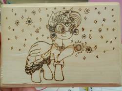 Size: 1032x774 | Tagged: safe, artist:dawn-designs-art, artist:sapphire-burns-art, rarity, pony, unicorn, g4, commission, pyrography, red queen, traditional art