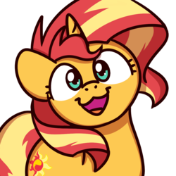Size: 1000x1000 | Tagged: safe, artist:sugar morning, sunset shimmer, pony, unicorn, :3, bust, cute, faic, female, looking at you, mare, shimmerbetes, simple background, smiling, solo, sugar morning's smiling ponies, transparent background