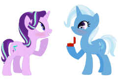 Size: 660x428 | Tagged: safe, artist:lui-akita, starlight glimmer, trixie, pony, unicorn, g4, female, hoof hold, lesbian, mare, marriage proposal, ship:startrix, shipping, simple background, transparent background