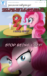 Size: 1002x1602 | Tagged: safe, artist:wourdeluck, pinkie pie, oc, oc:pun, pony, ask pun, g4, ask, fourth wall, tumblr
