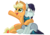 Size: 2953x2067 | Tagged: safe, artist:razya, applejack, coloratura, earth pony, pony, g4, applejack's hat, cheek fluff, cheek squish, cheeks, chest fluff, colored, cowboy hat, cute, everywhere meme pony edition, hat, high res, hooves, hug, mane, pointing, simple background, sitting, sitting up, squishy cheeks, tail, tail wrap, transparent background