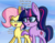 Size: 2764x2157 | Tagged: safe, artist:artiks, fluttershy, sci-twi, twilight sparkle, pegasus, pony, unicorn, g4, cheek fluff, chest fluff, cute, dialogue, duo, ear fluff, equestria girls ponified, female, glasses, high res, mare, out of character, shyabetes, simple background, twiabetes, unicorn sci-twi