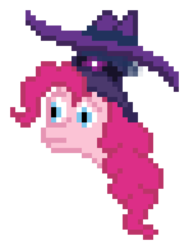 Size: 1184x1568 | Tagged: safe, artist:krixwell, derpibooru exclusive, pinkie pie, earth pony, pony, fanfic:reflections in black and pink, g4, the mysterious mare do well, the saddle row review, female, hat, head only, pinkie clone, pixel art, simple background, solo, transparent background, veil