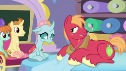 Size: 1920x1080 | Tagged: safe, screencap, big macintosh, golden crust, ocellus, peppermint goldylinks, a horse shoe-in, g4, friendship student, school of friendship, sewing