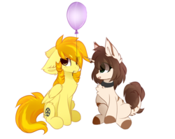 Size: 1818x1446 | Tagged: safe, oc, oc only, pegasus, pony, unicorn, balloon, cute, ear fluff, eyes open, horn, simple background, white background, wings