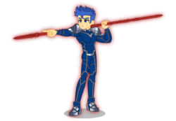 Size: 4000x2766 | Tagged: safe, artist:orin331, flash sentry, equestria girls, g4, crossover, cu chulainn, fate/grand order, fate/stay night, gae bolg, high res, lance, male, pointing, simple background, smiling, solo, transparent background, weapon